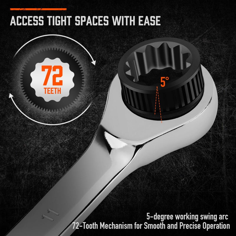 HORUSDY 13-Piece Sturdy Ratcheting Wrench Set | Metric Sizes 6-19mm | Max Torque Ratchet Combination Wrenches Set with Storage Rack | 72-Tooth | Chrome Vanadium Steel - Image 3